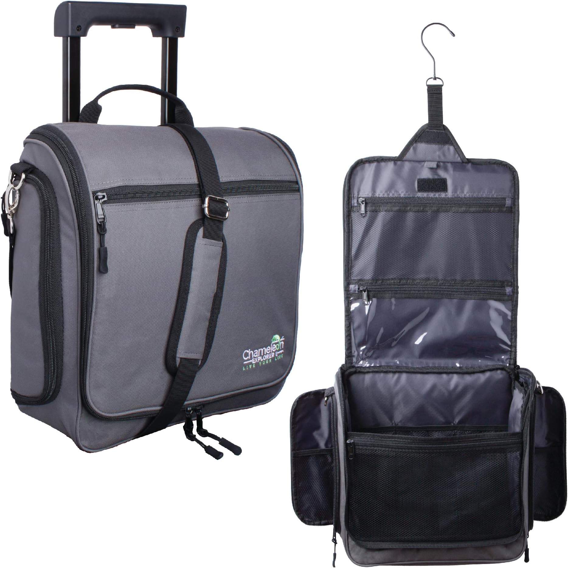 Chameleon Explorer II – Extra Large Hanging Toiletry Bag & Essential Travel Organizer - Weather Resistant - Luggage Handle Sleeve - For Men, Women, Boat, RV & Camping