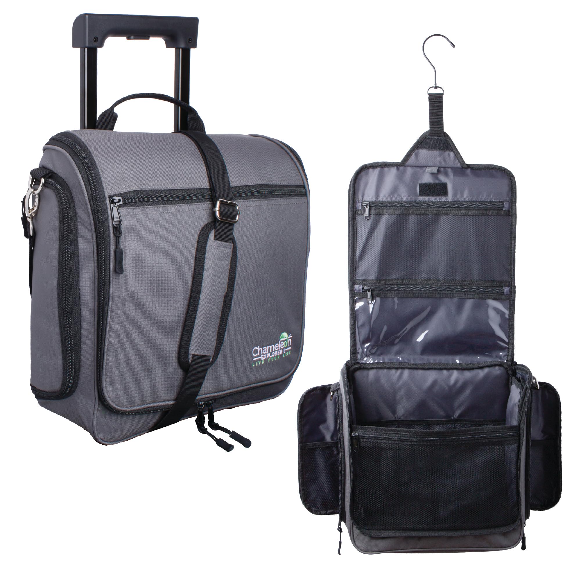 Chameleon Explorer II – Extra Large Hanging Toiletry Bag & Essential Travel Organizer - Weather Resistant - Luggage Handle Sleeve - For Men, Women, Boat, RV & Camping