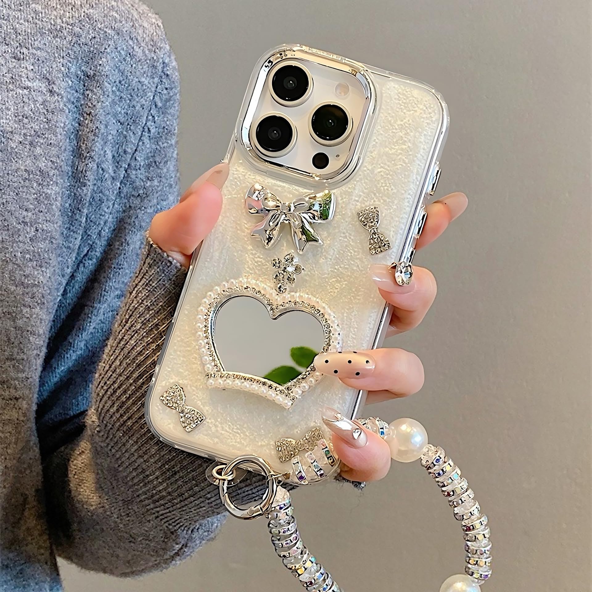 Amazon.co.jp: iPhone 16e 用 ケース ハートミラー付き シルバー