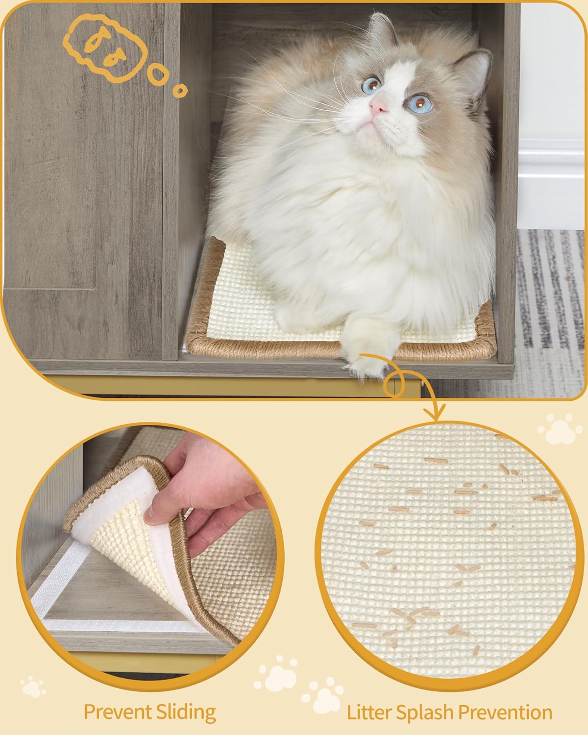 Hzuaneri Cat Litter Box Enclosure Enclosed, Hidden Litter Box Cabinet Furniture with Storage, Wooden Indoor Cat House Large, Modern End Table for Living Room Entryway, Greige and Gold CB01505G