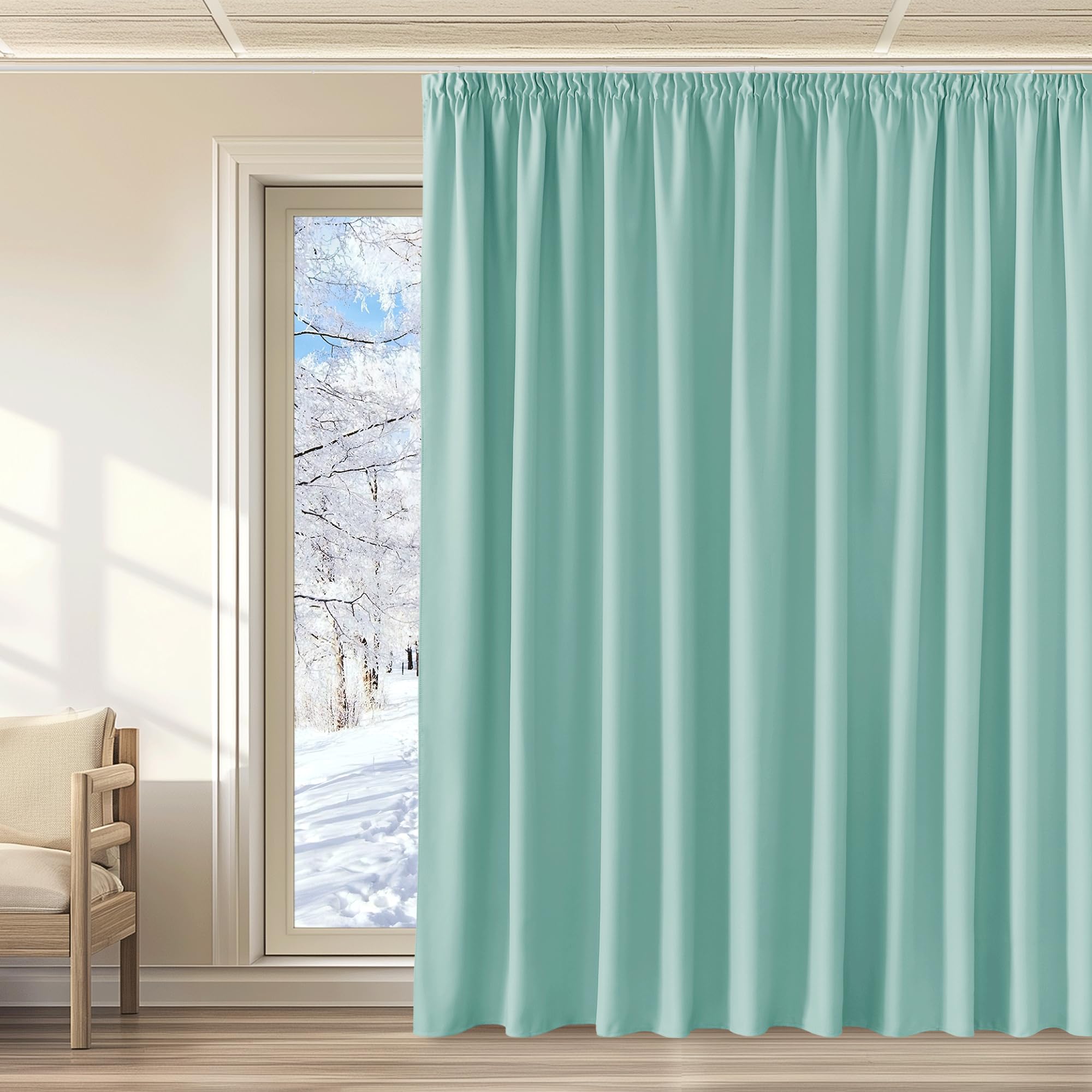 KGORGE Cortinas Termicas Aislantes Frio y Calor Cortinas Dormitorio Matrimonio Cortinas Opacas Cortinas Salon Modernas Cortinas 3 Metros para Riel, 1 Pieza, 300x240cm (AnchoxAlto), Verde Claro