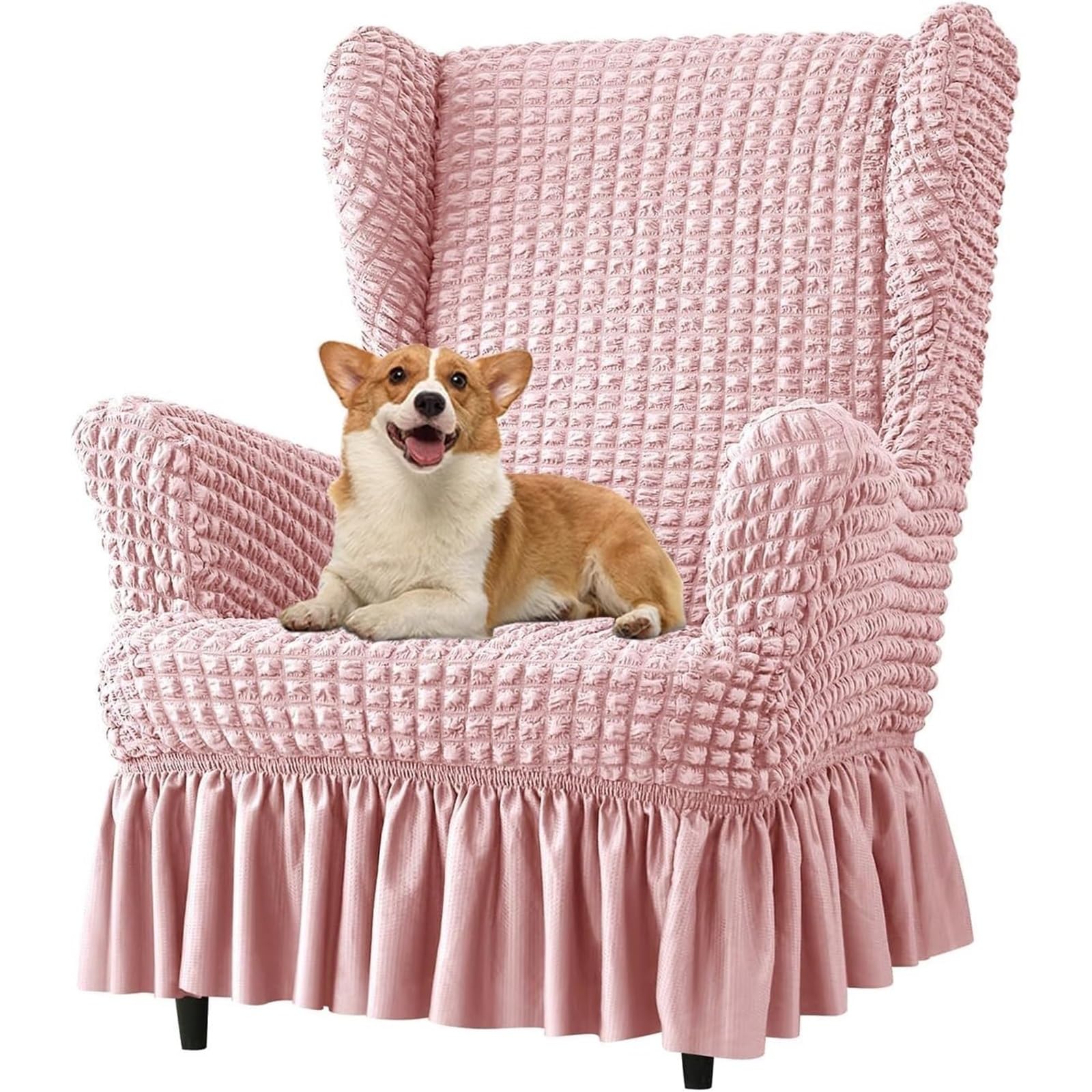 Funda elástica para sillón orejero rosa que protege de mascotas