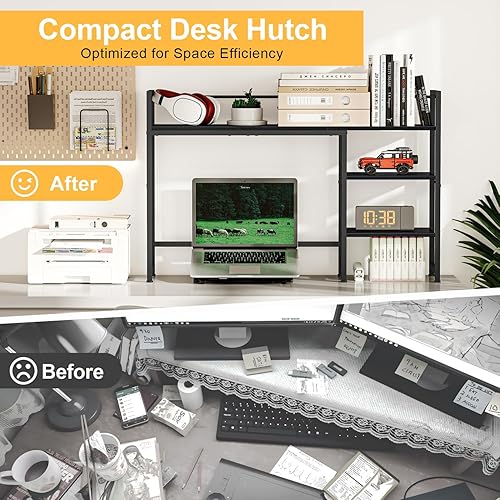 Miniatura 7 de Snughome Estante de escritorio, estante organizador de escritorio grande de 44.9 pulgadas, gabinete de escritorio para monitor, estante de