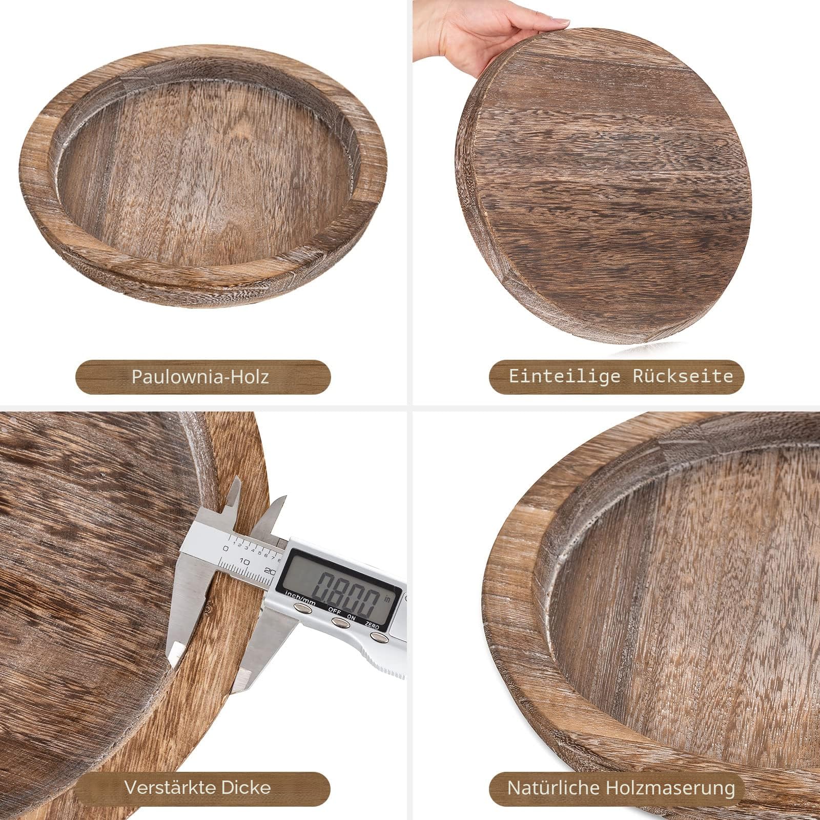 Hanobe Rustikales Serviertablett aus Holz – rundes HolzButler dekoratives Tablett im VintageCenterpiece Kerzenhalter Tabletts Bauernhaus Ottomane Tablett für Küche Arbeitsplatte Heimdekoration für