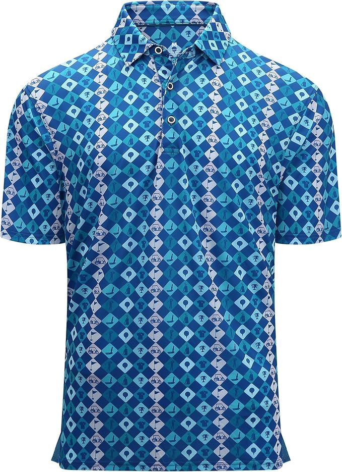 Alex Vando Mens Golf Shirt Moisture Wicking Quick-Dry Print Performance Polo Shirts for Men