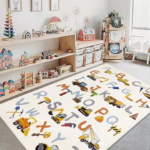 Miniatura 6 de Abeigoi Alfombra ABC para niños, 4 x 6 pies, alfombra de juego grande para niños, dormitorio, guardería, fácil de lavar