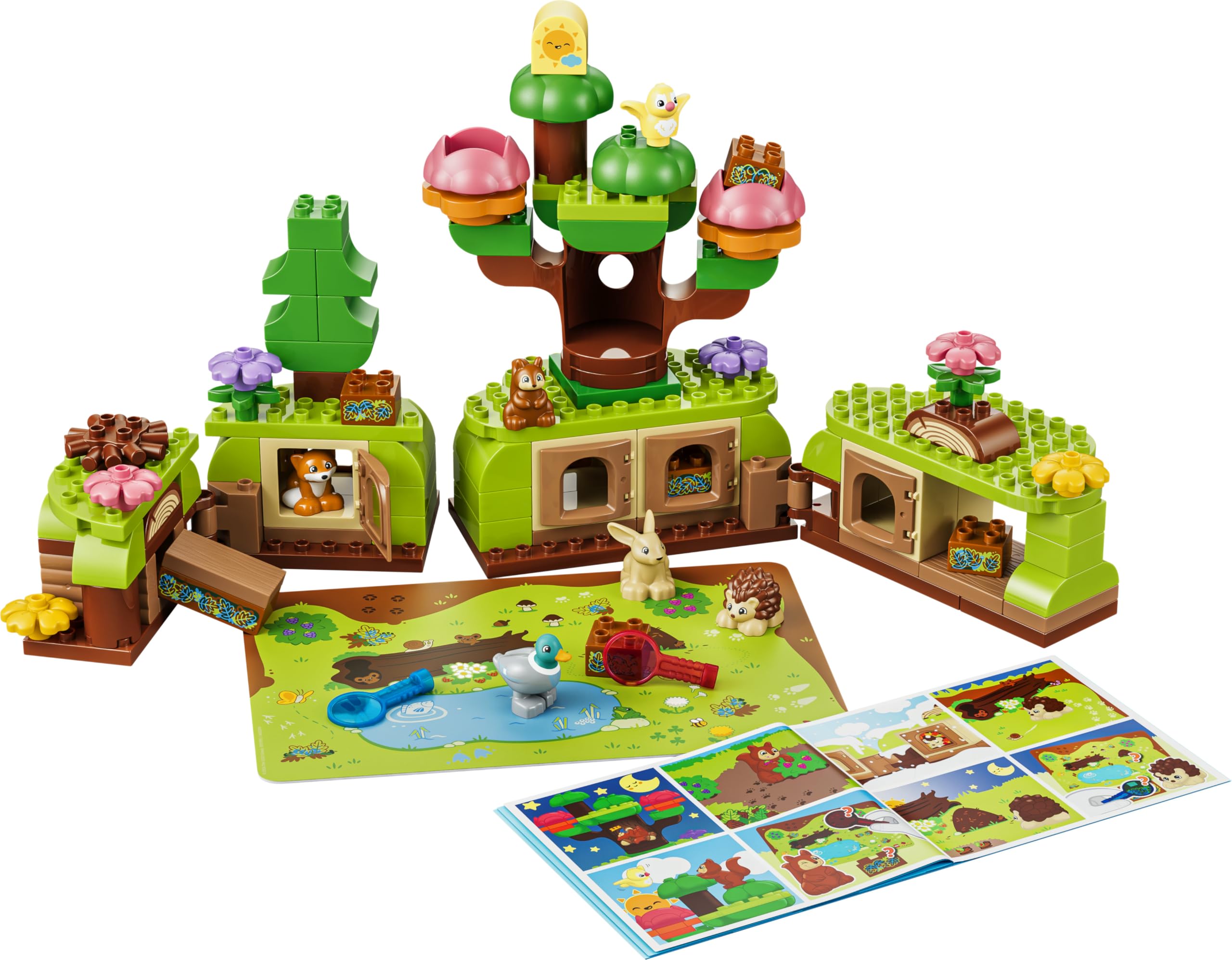 LEGO Duplo Bosque de los Descubrimientos con Animales Salvajes – Juego Educativo – Juguete Montessori con Figuras de Animales, Árboles y Tapete – Regalo para Niñas y Niños de 3+ Años – 10480