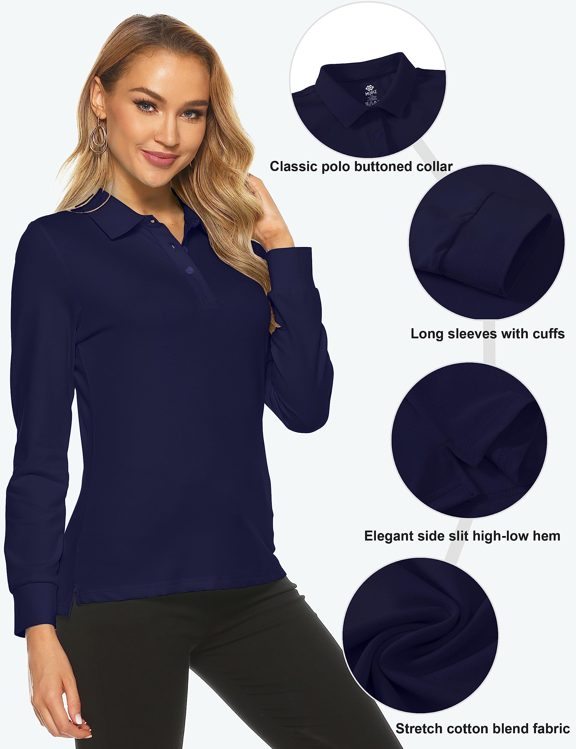 MoFiz Polo Femme Shirt Manches Longues Coton Sport Polo d'hiver Chaud Tennis Golf Tops