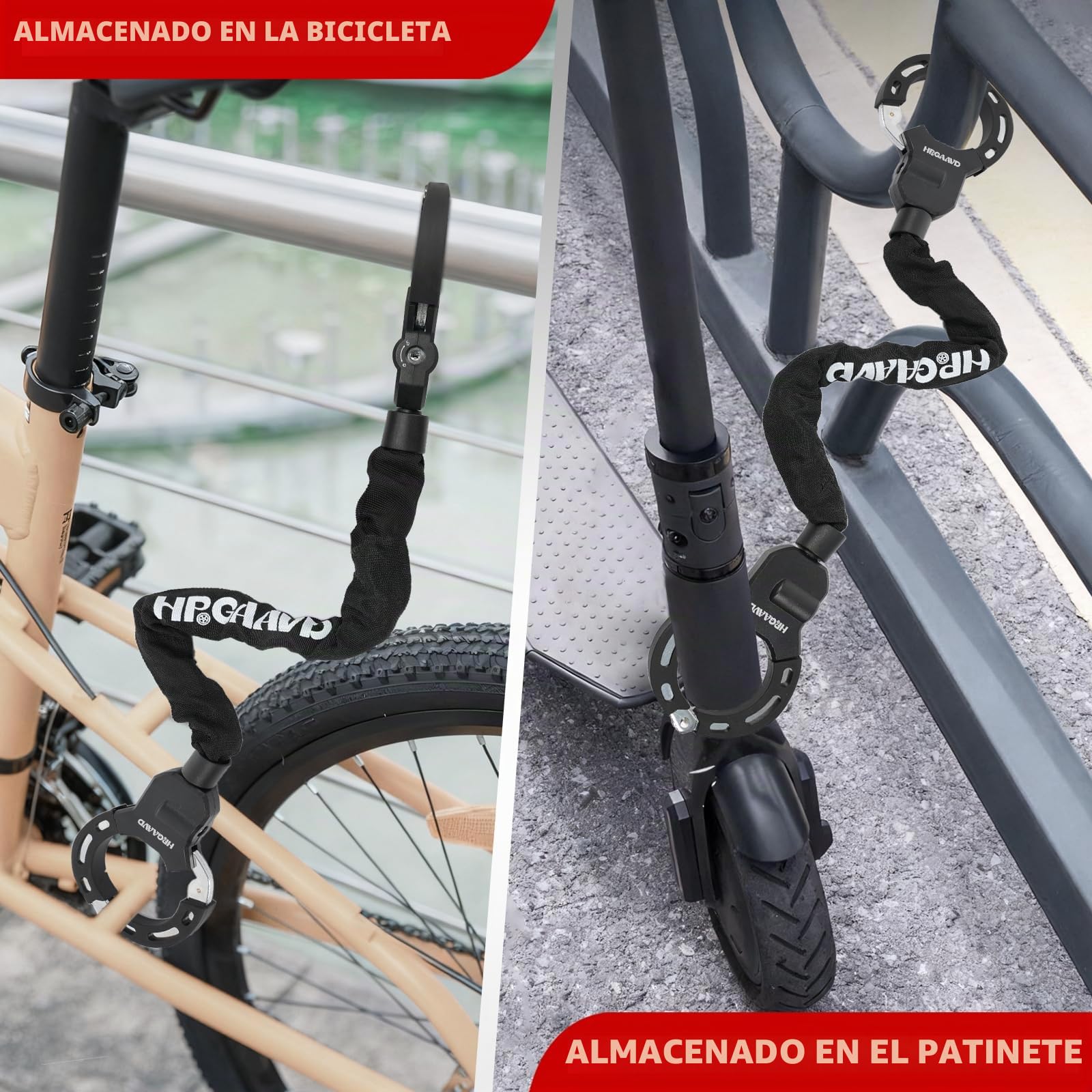 Candado de Esposas Patinete Electrico, Antirrobo Para Bici，Candado de alta Seguridad，Antirrobo con Cadena de 8 mm de Grosor für Scooters/Patinete Eléctricas/Bicicletas/E-Bike/Moto