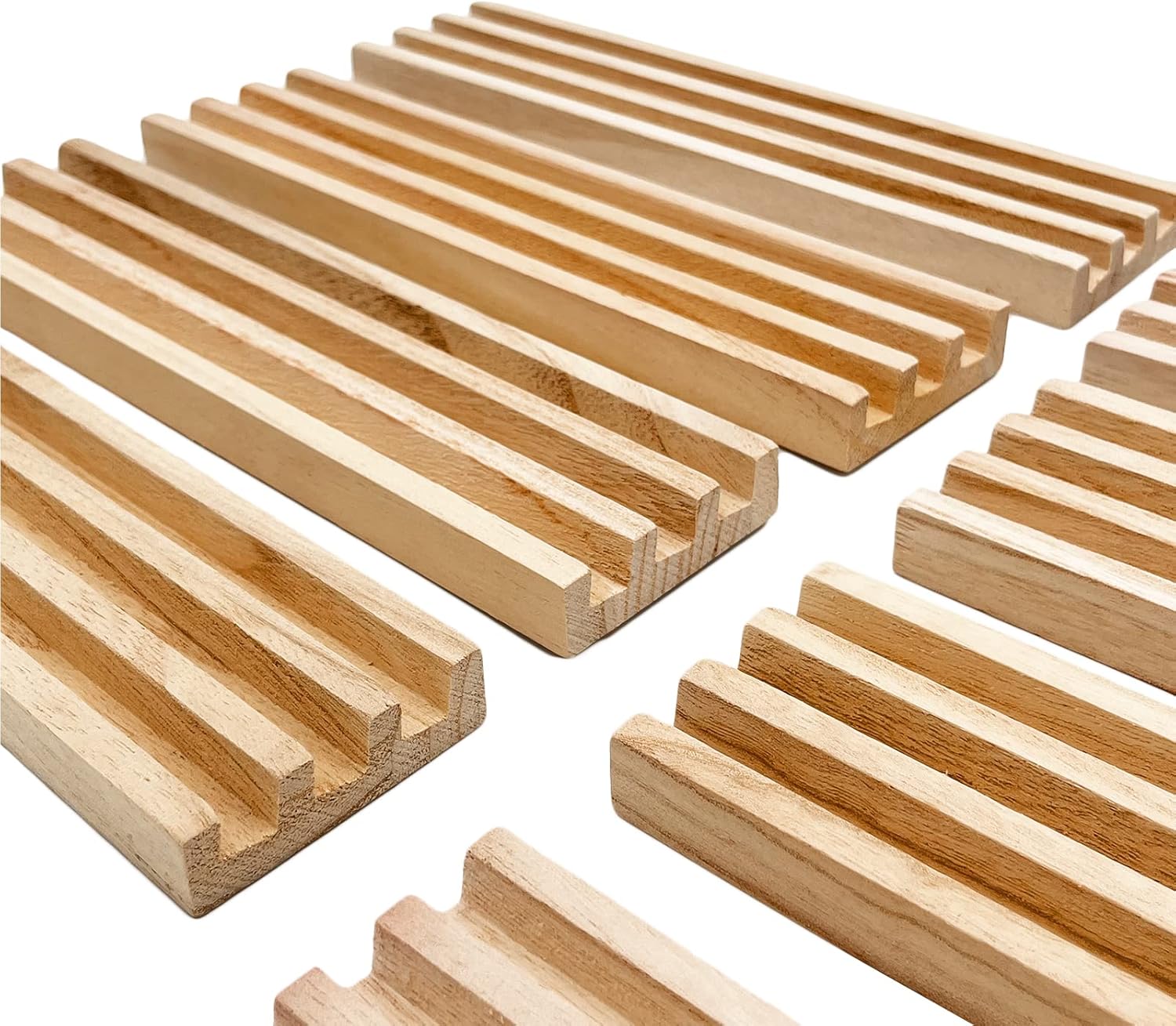 SUTIMSHE Wooden Domino Racks/Trays Set of 8 Natural Domino Trays Holders Organizer for Mexican Train Chickenfoot and Other Domino Games - Dominoes NOT Included