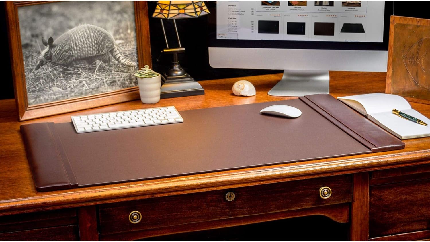 Dacasso 34 x 20 Chocolate Brown Leather Desk Pad with Top Rail