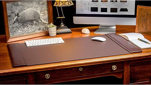 Miniatura 7 de Dacasso Juego con rieles laterales de cuero de lujo y artículos esenciales de organización de escritorio, 34 x 20 pulgadas, marrón chocolate