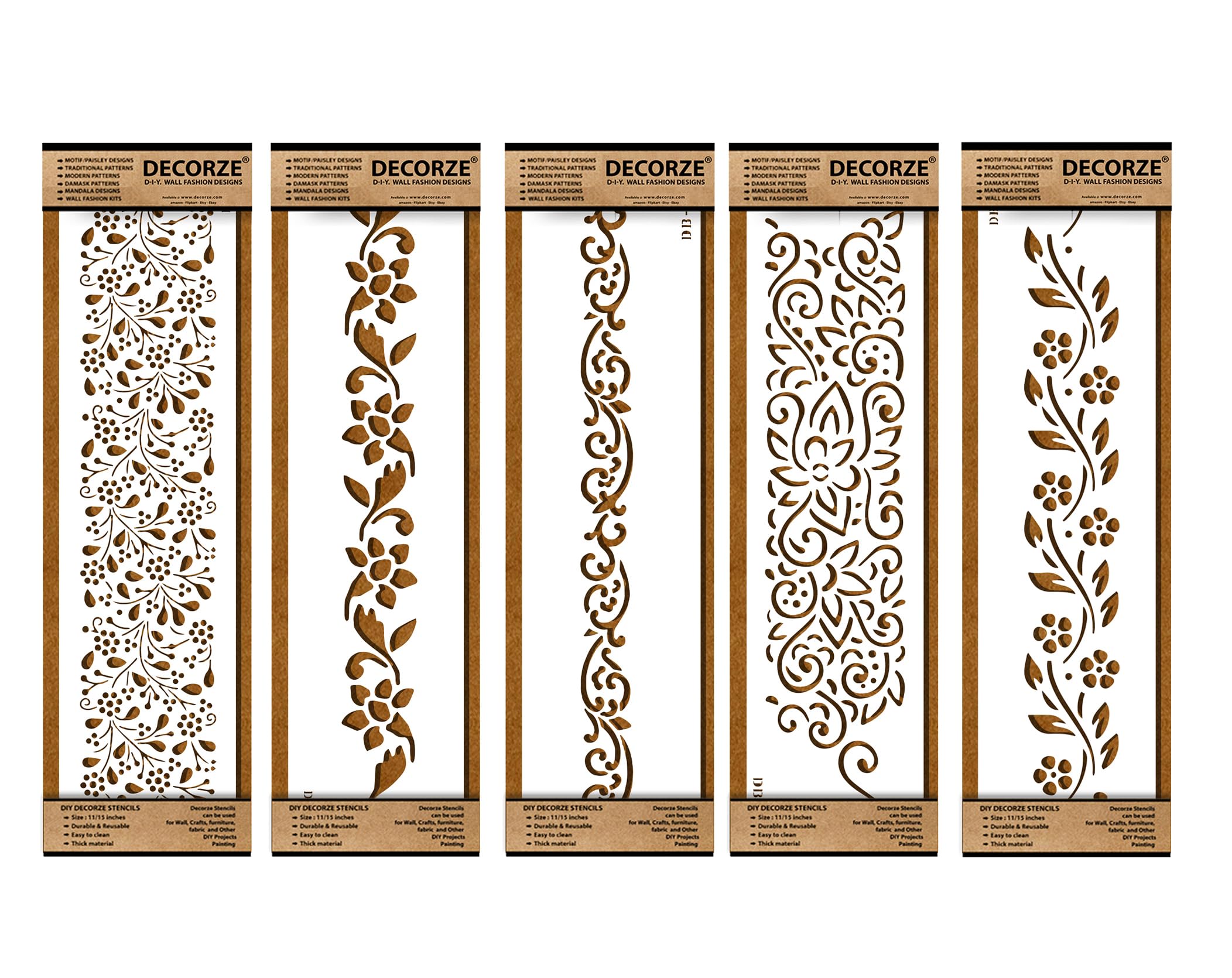 Plastic Stencils for Border Art, Stencils for Wall, Border Stencils for Wall Painting Suitable for Room Wall Decoration Purpose (Set of 5)(Color-White)|Design-7