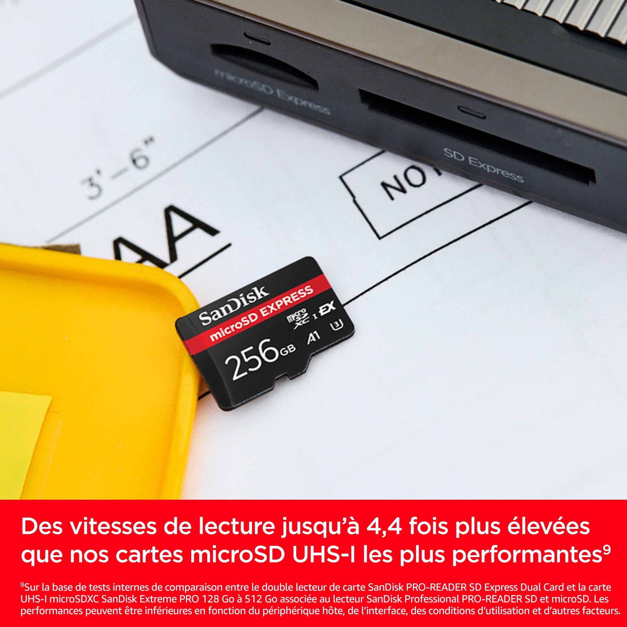 SanDisk microSD Express, 256 Go Carte microSD, Vitesee de lecture/écriture jusqu'à 880/480 Mo/s, Des vitesses de lecture jusqu’à 4,4 fois plus élevées que nos cartes microSD Class 10, U3