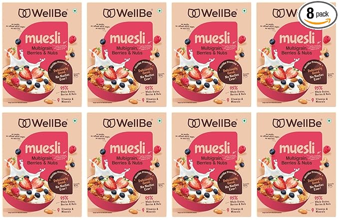 Multigrain Muesli with Berries and Nuts | Healthy Snack | No artificial additives| No Preservatives | No Artificial Colors | 500g x Pack of 8