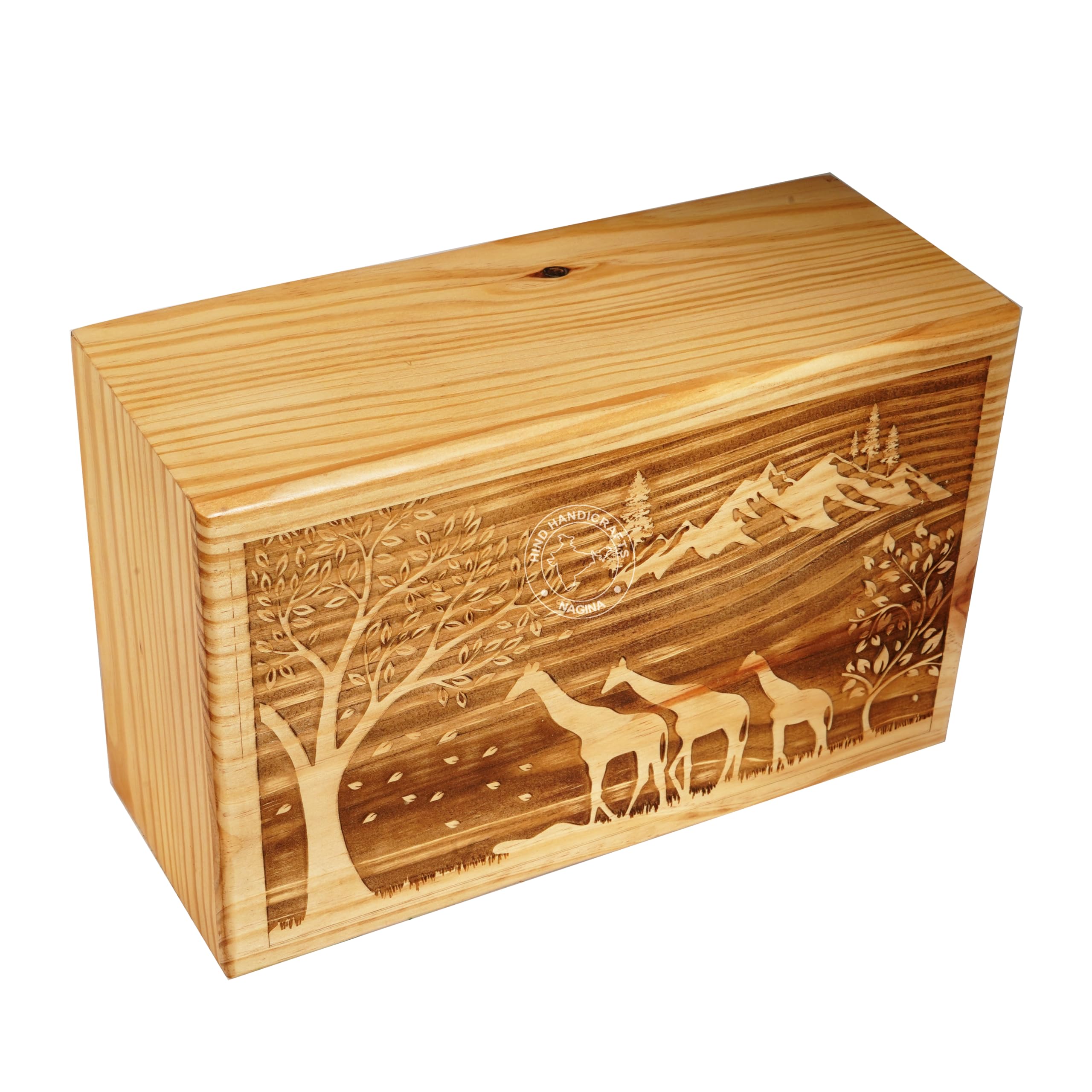 HIND HANDICRAFTS Handcrafted Horse Wooden Cremation Urns for Human Ashes Adult Large - Funeral Urn Box - Burial Urns for Columbarium (Life Tree Giraffe, 180 Cubic Inches)