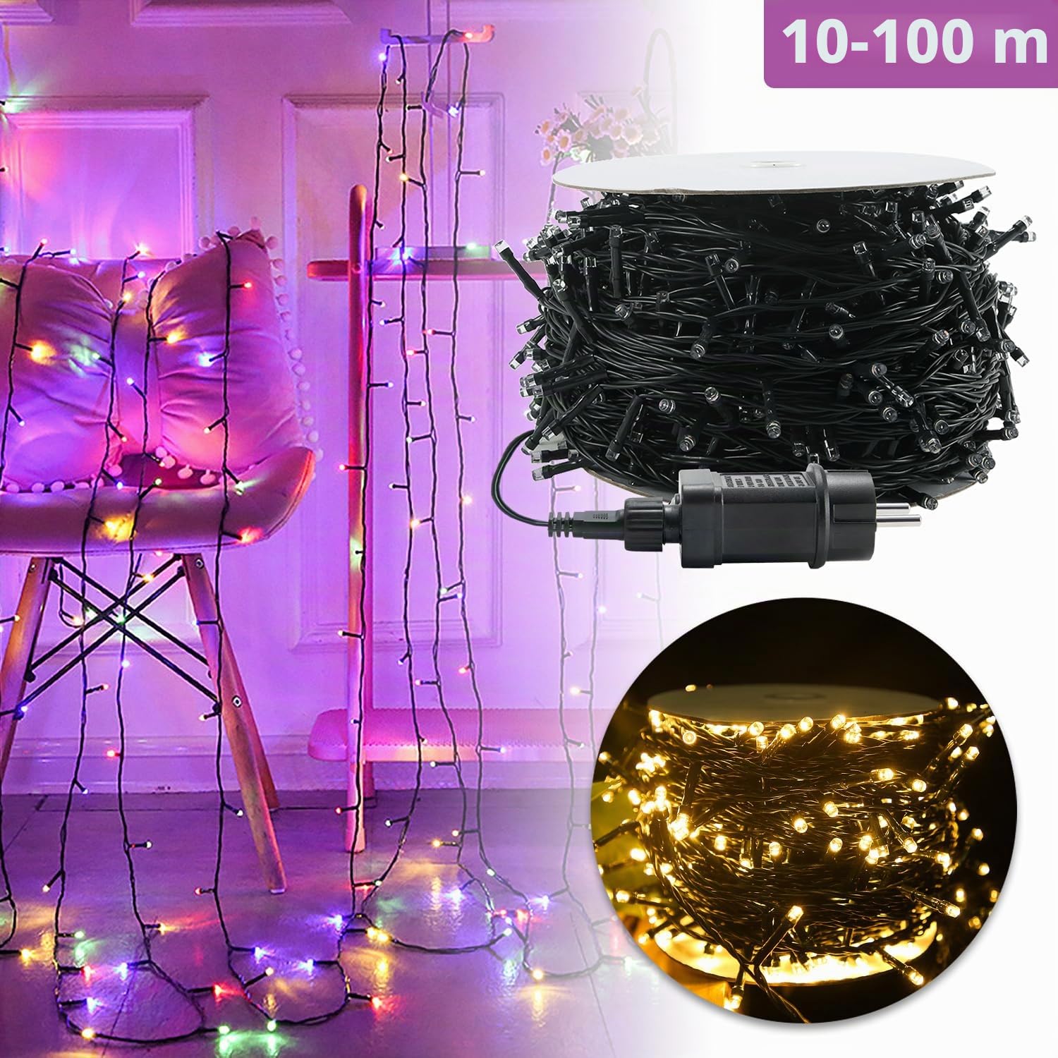 Catena luminosa 800 LED per interni ed esterni, IP44, resistente alle intemperie, per Natale, feste, cameretta dei bambini, luce bianca calda, 80 m