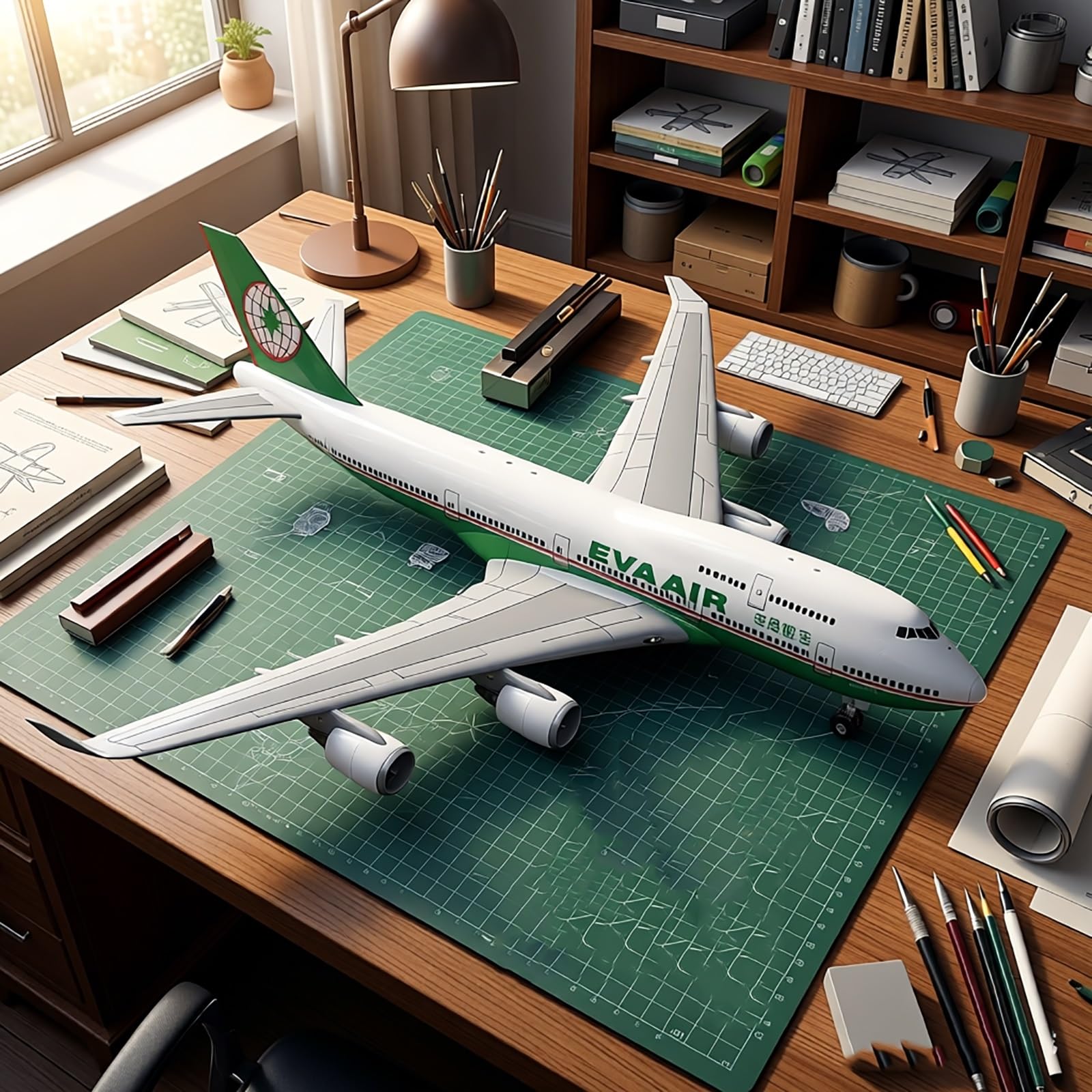 Modello aereo metallo pressofuso EVA Air B747-400 Airlines in scala 1/400, carrello atterraggio con ruote rimovibili, gruppo staccabile for gli appassionati aviazione, decorazioni