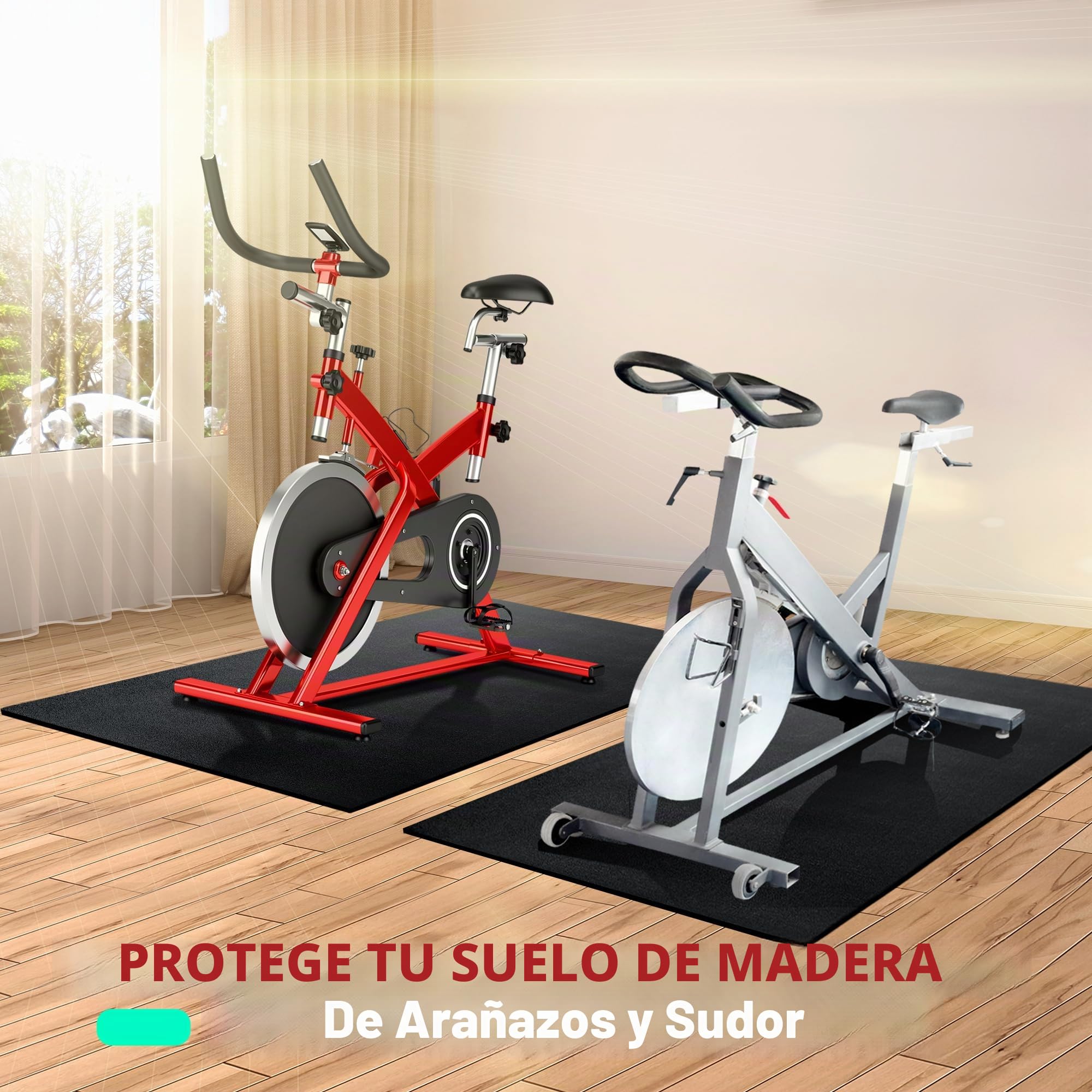 Alfombrilla para cinta de correr de 6 mm, 152 x 76 cm, antideslizante, a prueba de sudor, para entrenamiento de bicicleta, equipo de ciclismo en interiores, protector de suelo resistente para madera