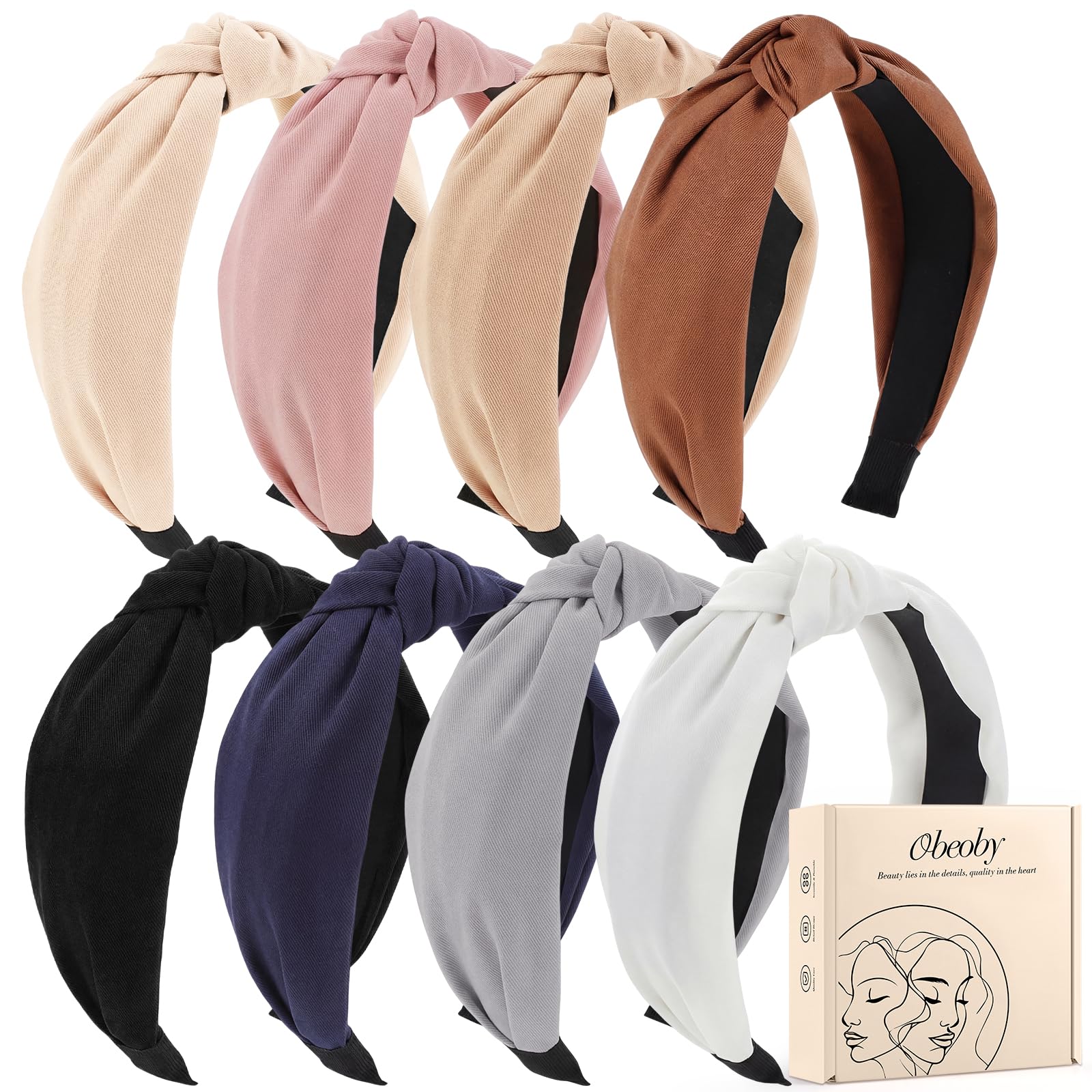 obeoby Headbands for Women, 8Pcs Knotted Headbands Fashion Women Hair Accessories Coffee Series Knotted Wide Headbands