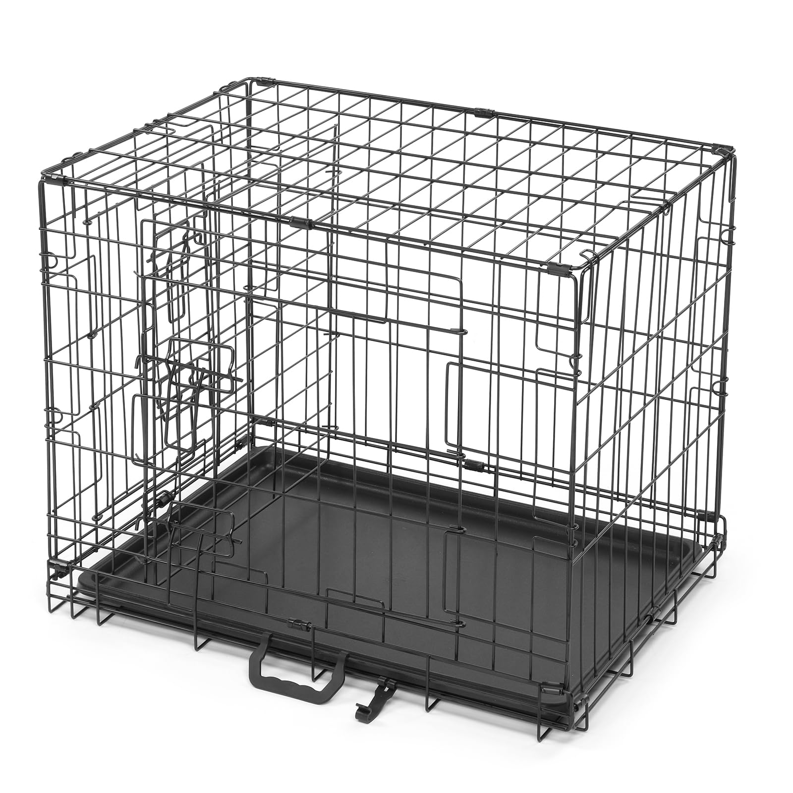Bonnlo Cage de Chien Pliable avec 2 Portes Verrouillables et Plateau Amovible, Cage Chien en Métal, Cage de Transport pour Chien, Noir, 60 x 43 x 50 cm