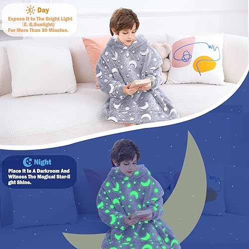 Miniatura 4 de Blanket Hoodie, Sherpa Fleece Wearable Blanket for Kids, Plush Flannel Hooded Blanket, Sweatshirt Gift with Giant Pocket