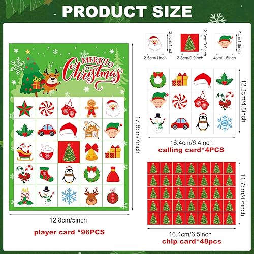 Miniatura 2 de Liliful 148 Pieces 2 Sets Christmas Bingo Games for Large Groups Adults, 96 Players Cards Party Games for Family Activities Party Favors Xmas Gifts