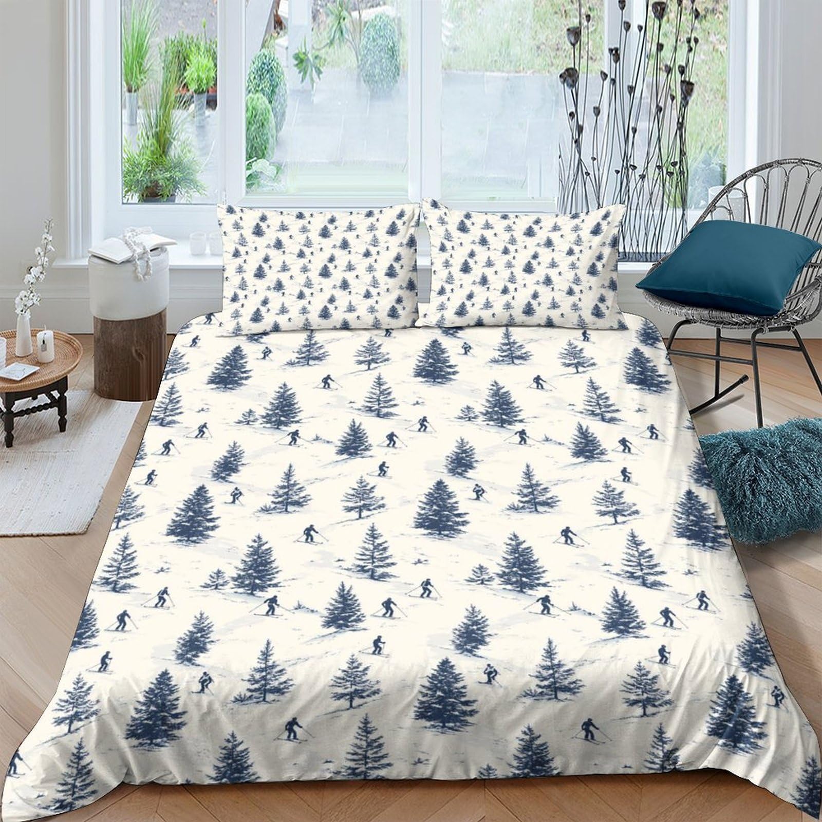 Ctjqhvkz Style-7 3D Printed Winter Pine Fitted Sheet Microfiber Soft Snow Forest Mattress Cover Non-Slip For Bedroom Guest Room Single（135X200cm）