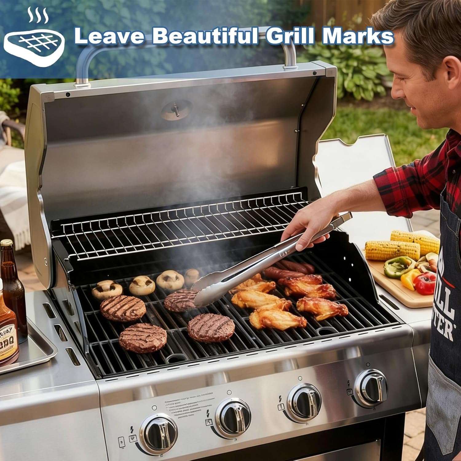 Grill Replacement Parts Kit for Expert Grill 5 Burner 720-0968 720-0968C, Cast Iron Cooking Grates and Porcelain Steel Heat Plates Parts for Nexgrill Expert 5 Burner Accessories