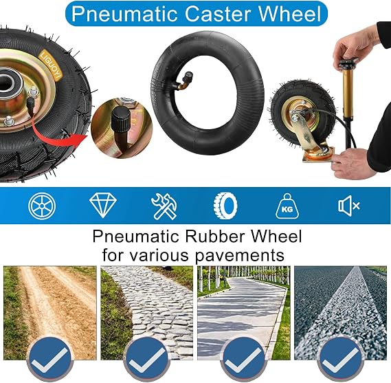 2 Pcs Wheelbarrow Rubber Tires Air Wheel Diameter 8/10 Tire Kit with Mounting Axle and Spare Tires 350kg Load Capacity 4.10/3.50-4 Ball Bearing Spare Tire Wheelbarrow Trolley Replacement Parts Size : 8