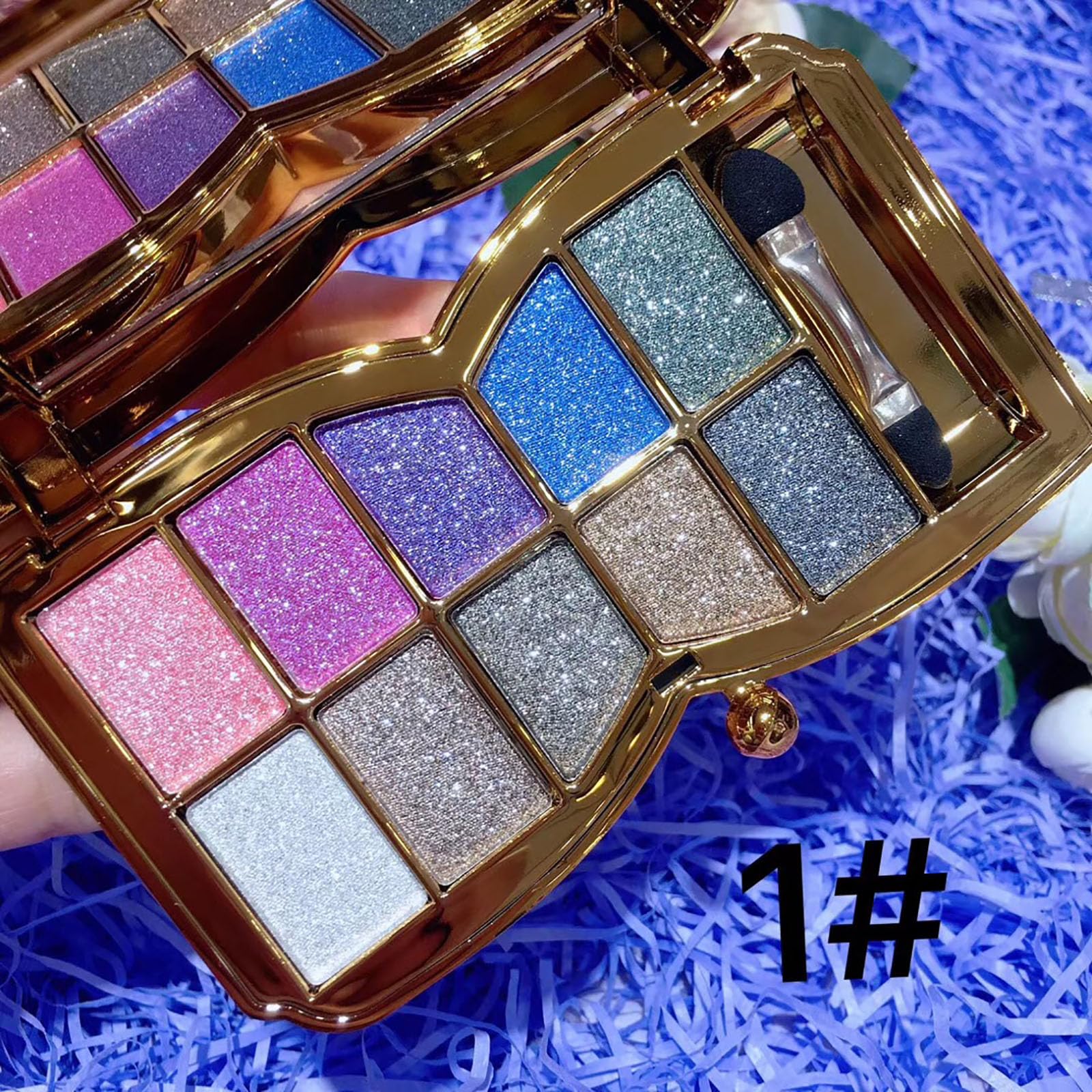 Palette di ombretti con glitter, 10 colori brillanti e opachi, ombretti altamente pigmentati, resistenti all'acqua, trucco di lunga durata (colore 1)
