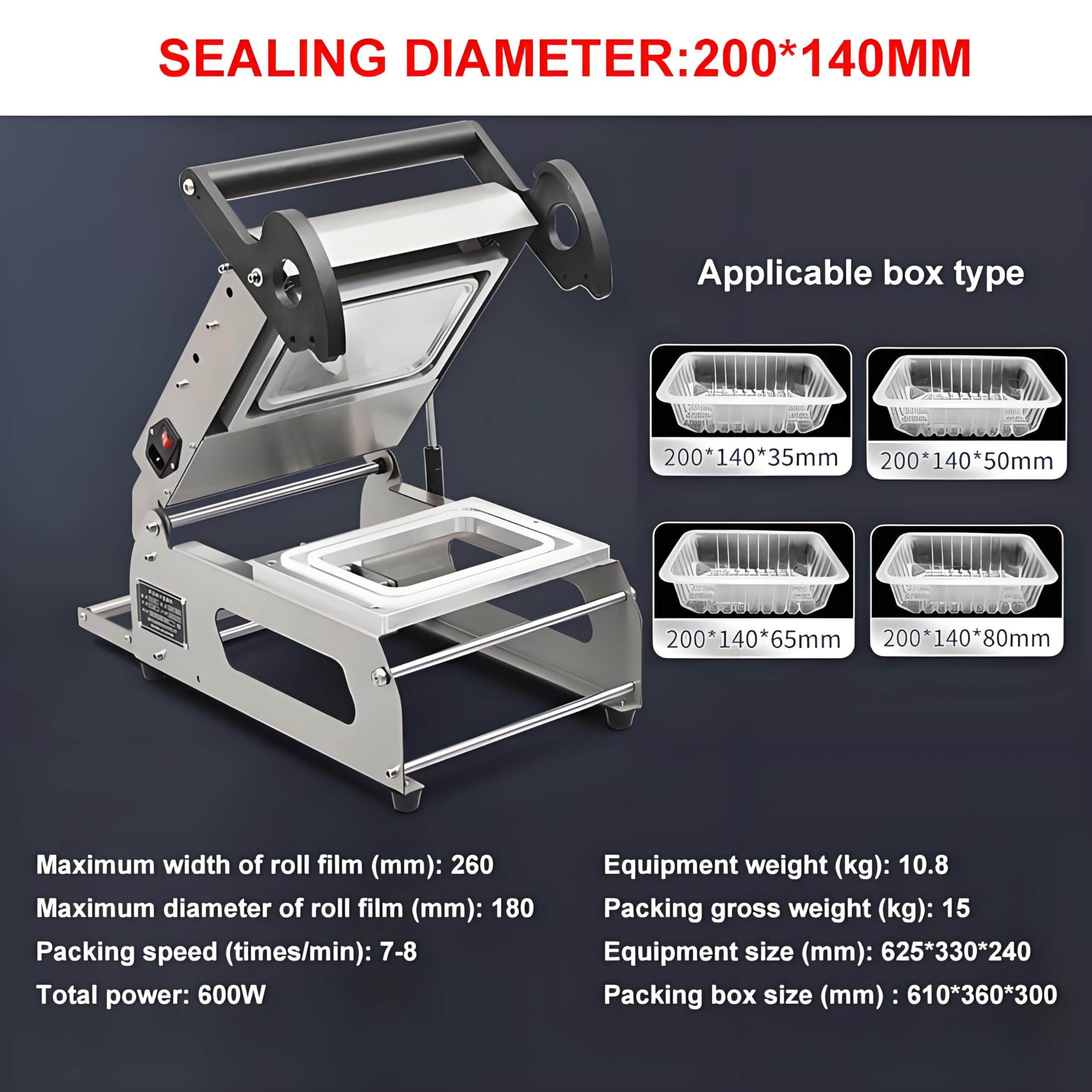Máquina envasadora semiautomática de comida para llevar de 600/800 W, selladora comercial de alimentos, 7-8 veces/min, ancho de rollo de película: 180 mm,20 * 14cm