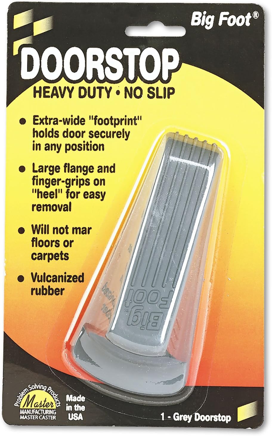 Master Caster, Big Foot, No-Slip Doorstop, Rubber, 2-1/4"x4-3/4"x1-1/4", Grey, Sold As Wholesale Case Of 25