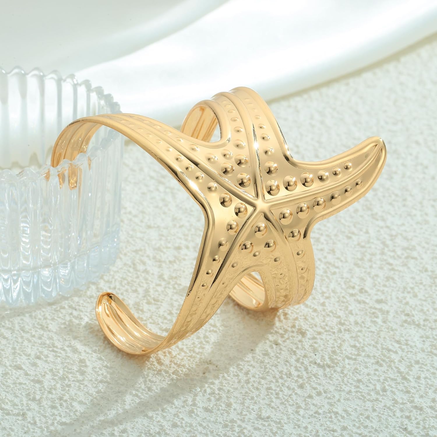 Wide Gold Cuff Bracelets for Women Boho Vintage Statement Starfish Open Bangle Bracelet Irregular Summer Beach Shell Sea Coral Bracelets - Image 6