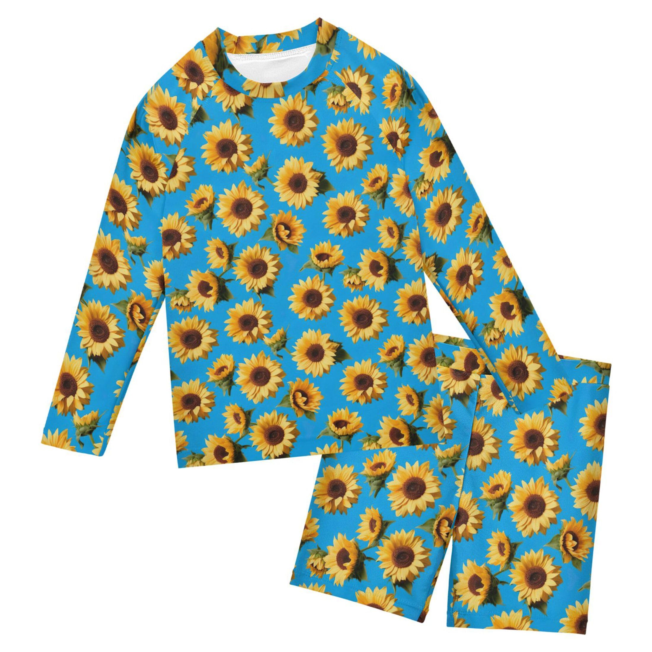 Sunflower Flowers Baby Boys' Toddler Long Sleeved Rashguard Swim Bathing Suit Set B0402476