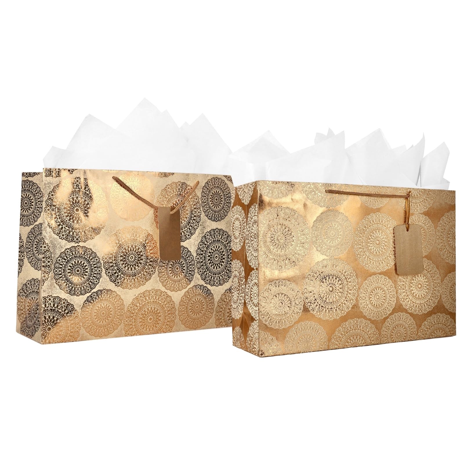 KidsyWinsy Pack Of 20 Bronze Vintage Foil Gift Bag (Large,16 * 5 * 11 Inches) With Tissue & Thank You Card-Paper Gift Bags | Return Gift Bags For christmas, Baby Shower, Festive Gifting, Birthday, Wedding