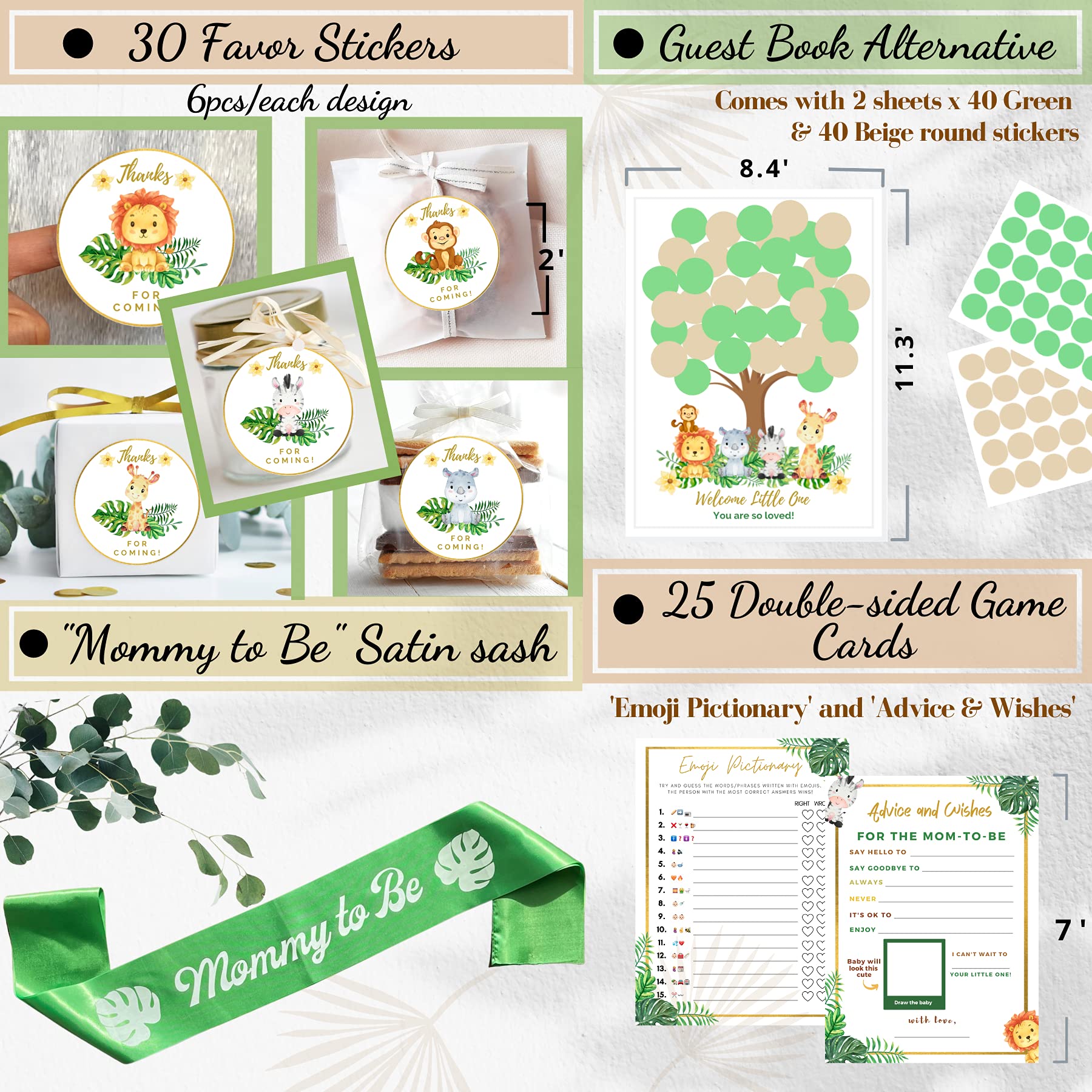 187 pc Jungle Baby Shower Decorations for Boy or Girl Safari Baby