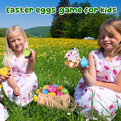 Miniatura 5 de Sumind Paquete de 48 huevos de Pascua con marionetas de dedo, suministros de caza de Pascua con marionetas de animales de dibujos animados, recuerdo
