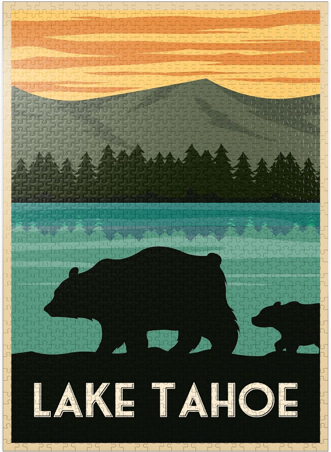 MyPuzzle Lake Tahoe National Park Art Deco Style Vintage Poster Illustration - Premium 1000 Piece Jigsaw Puzzle for Adults