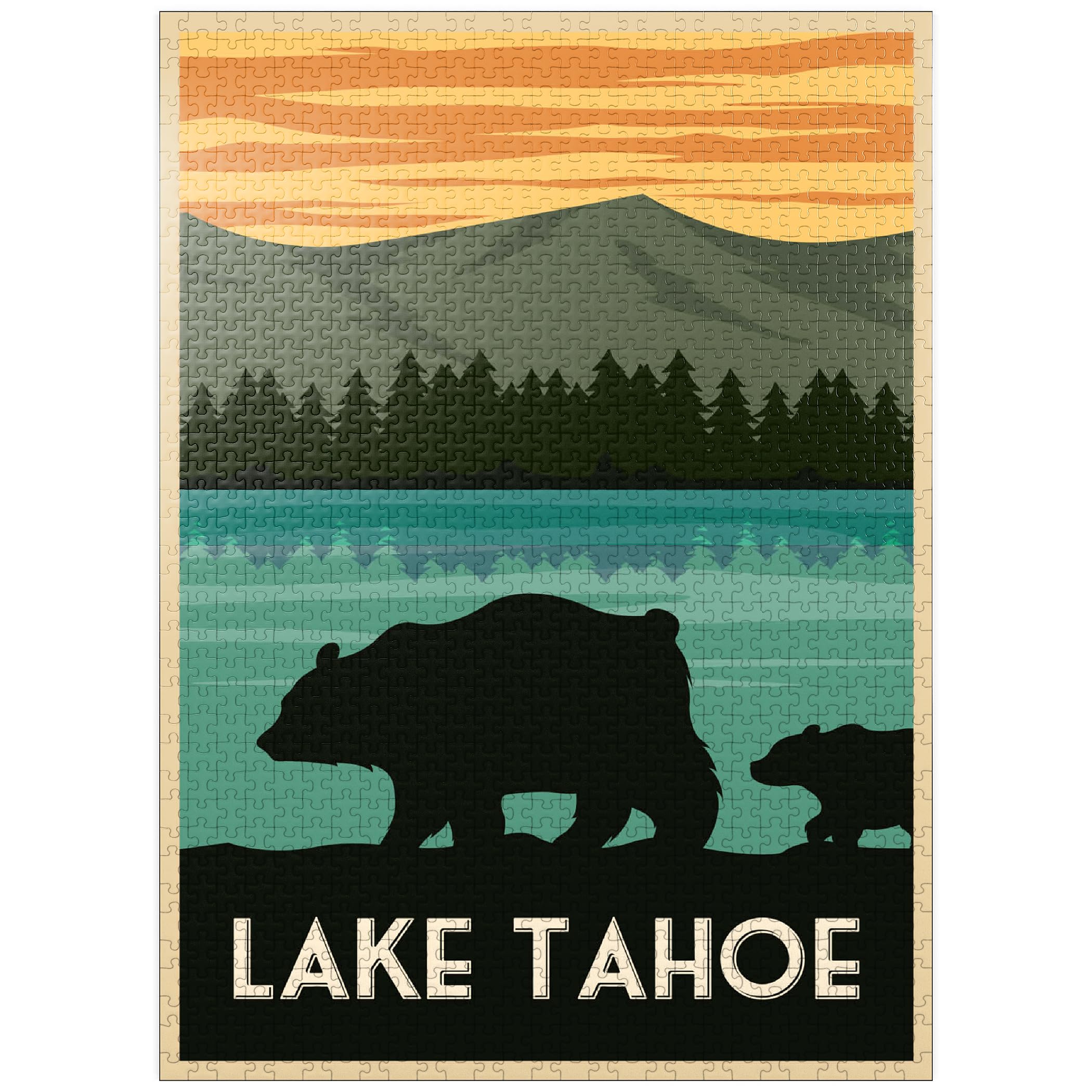 MyPuzzle Lake Tahoe National Park Art Deco Style Vintage Poster Illustration - Premium 1000 Piece Jigsaw Puzzle for Adults