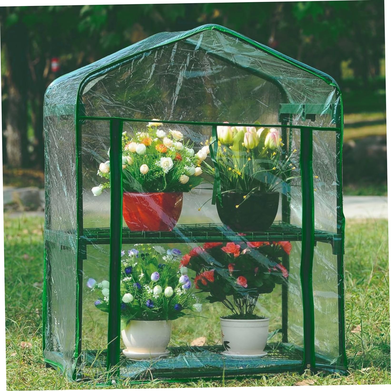 Greenhouse Cover, 2-Tier Waterproof Clear Plastic Greenhouse Replacement Cover with Roll-Up Zipper Door for Gardening Plants, Green House , Replacement
