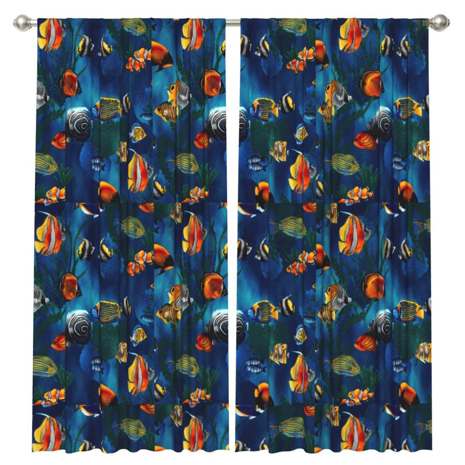 InOmak Sea Tropical Fish, 2 Panels Window Curtains 52 x 84 Inch Blackout Curtains for Living Room Bedroom