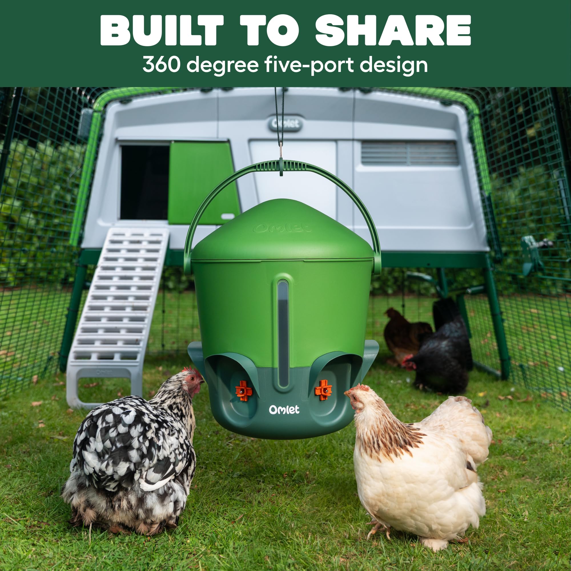 Omlet Irrigatore termico per polli, 3 galloni, dispenser automatico di acqua per polli, senza BPA, coperchio a cupola anti-rottura, include 5 tazze e capezzoli, verde Eglu