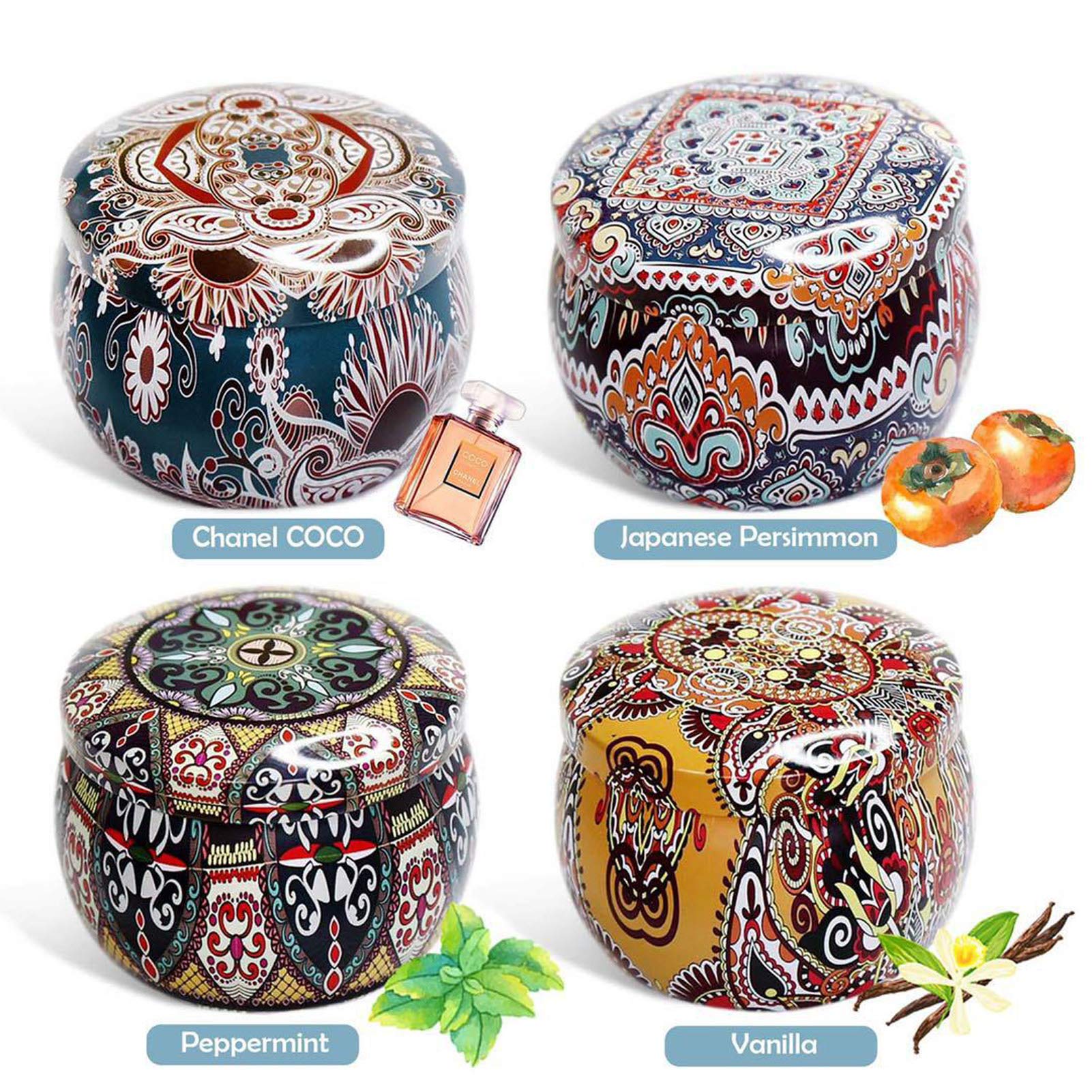 Set de velas con aroma 4 latas, cera de citonella de soja natural pura, 4.4oz Velas de hojalatas, regalos de cumpleaños del día de la madre