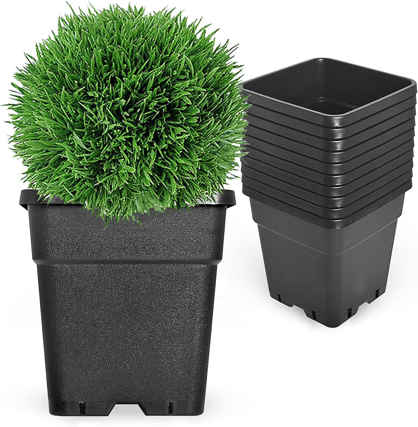 10-Pack 5 Gallon Square Planter Nursery Pots, Flower Plant Container Injection Molded Plastic Nursery Pots Gardening Pots for Indoor Outdoor Vegetables, Succulents, Black