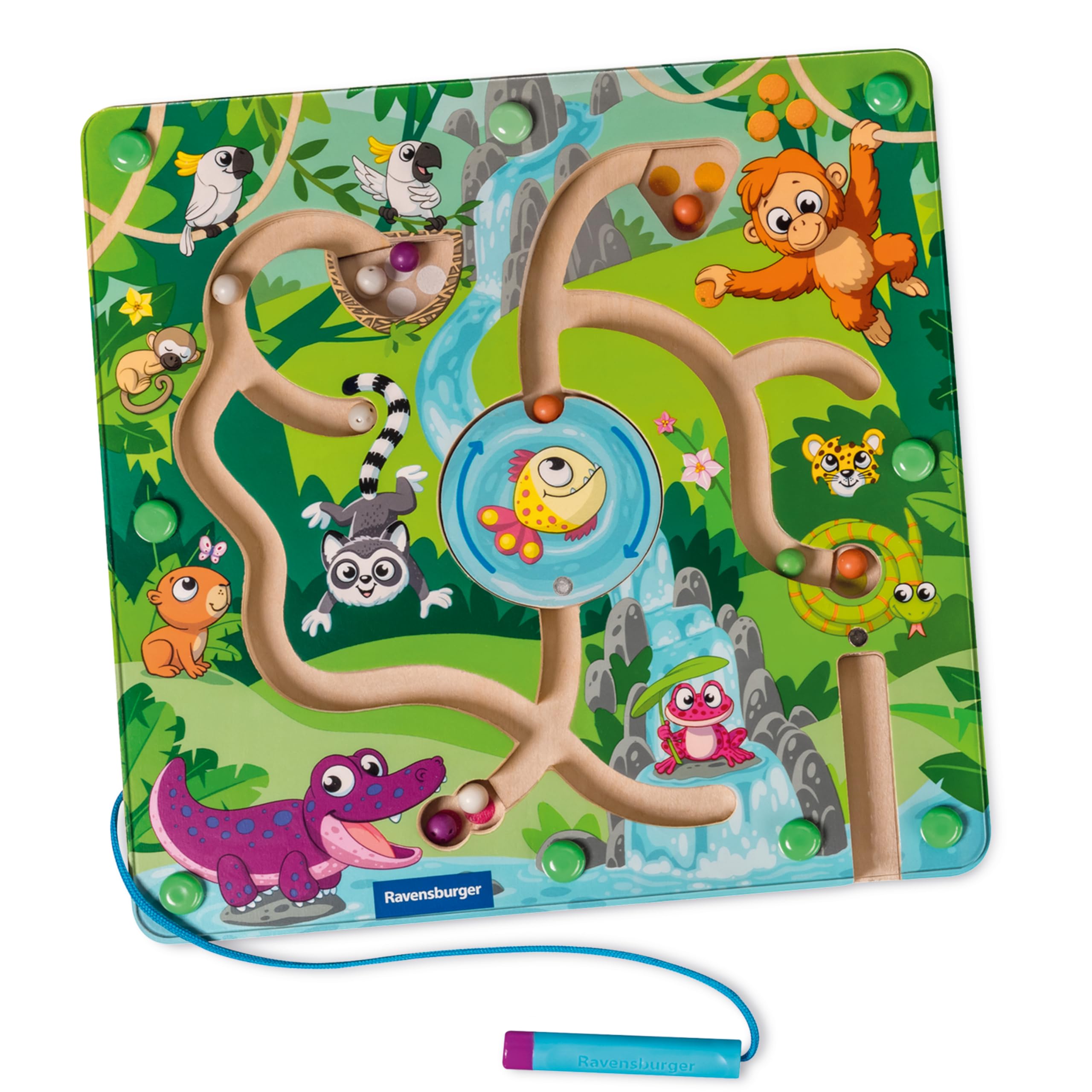 Ravensburger Play + 34018 Wooden Magnetic Maze in The Jungle – Baby Toy from 18 Months – French Version