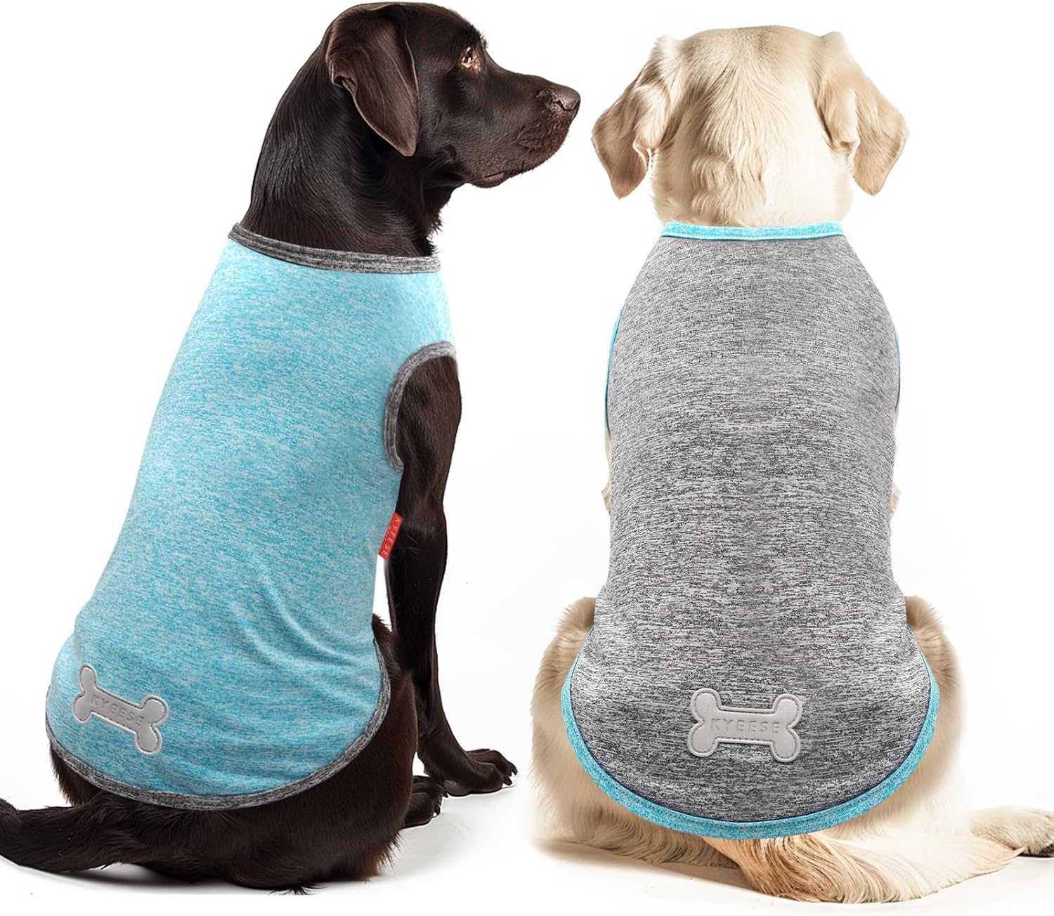 KYEESE 2 Pack Dog Shirts for Large Dogs Quick Dry Breathable Stretchy Sun Protection Dog T-Shirts with Reflective Label Tank Top Sleeveless Vest Dogs Clothes, Grey+Blue, 3XL