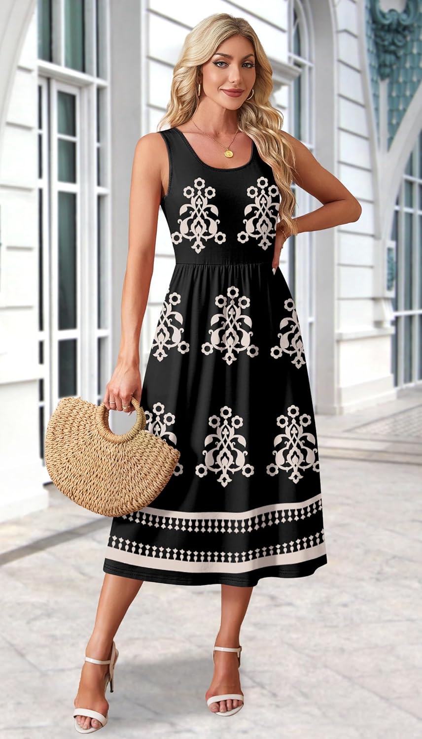 WIHOLL Summer Dresses for Women Flowy Casual Midi Dress Beach Vacation Sundresses with Pockets - Image 3