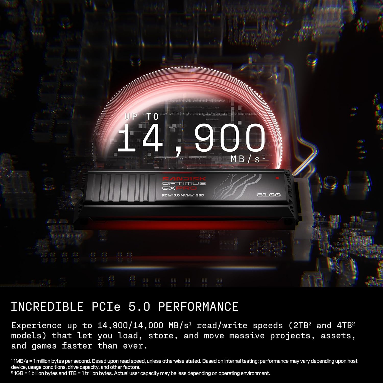 SANDISK 2TB Optimus GX PRO 8100 PCIe 5.0 NVMe SSD with Heatsink - M.2 2280, Up to 14,900 MB/s Read Speed, Lightning-Fast Performance - SDSP82200TAH