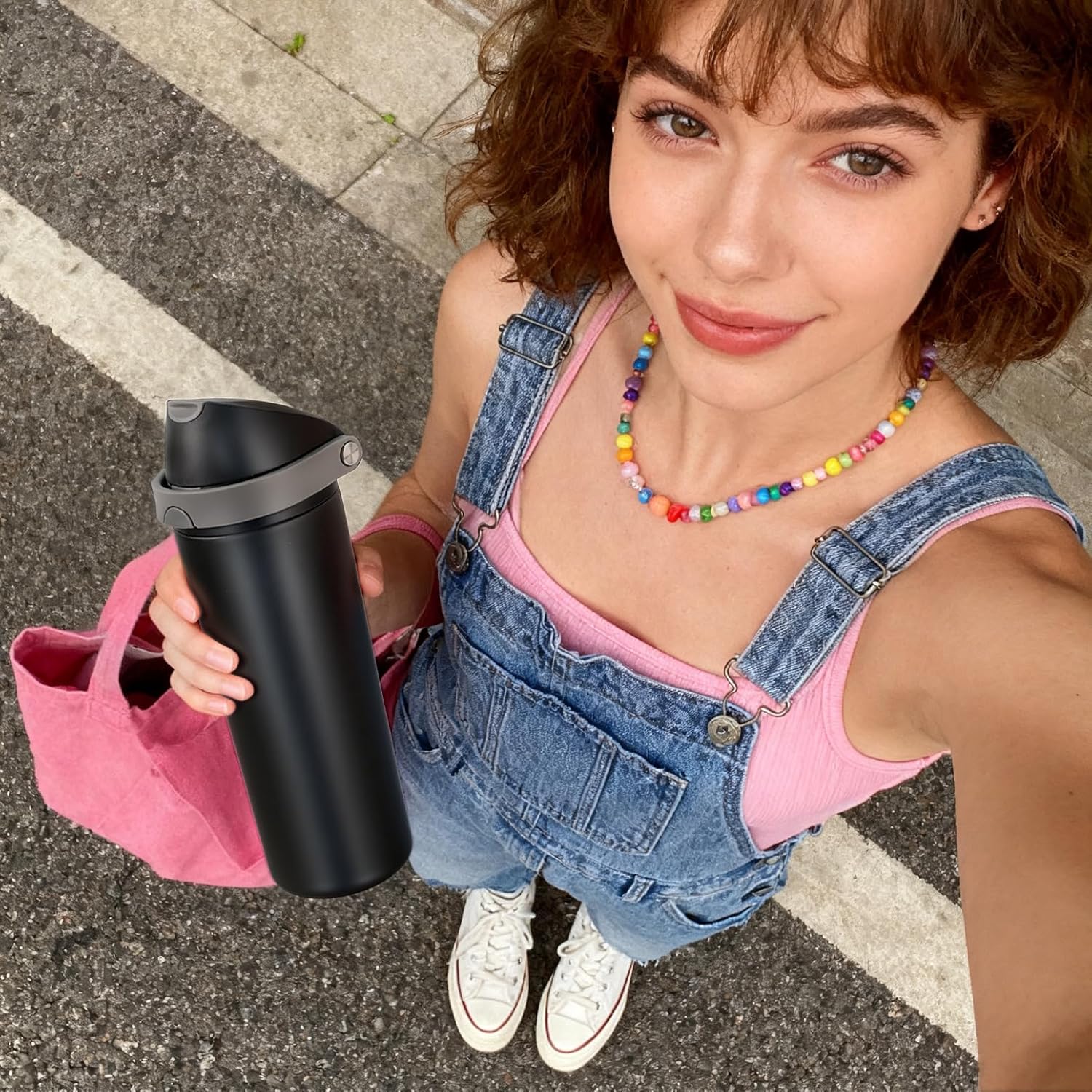 24 oz Stainless Steel Water Bottle with 2-in-1 Quick Flip Straw and Push Button Spout Lid, Fits Car Cupholder, Triple Walled Vacuum Insulated Metal Leakproof, for Gym, Hiking, Trip, Black - Image 7